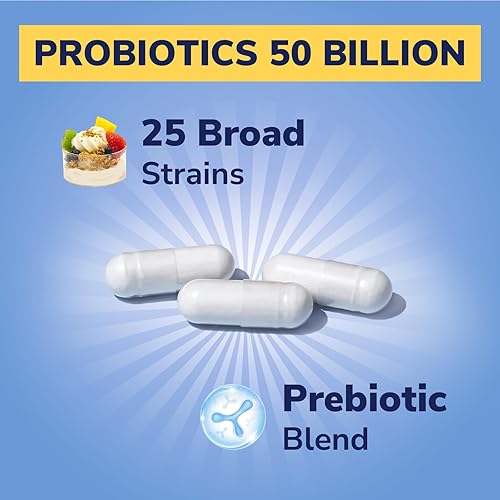 Miniatura 3 de Probiótico para mujeres y hombres, 50 mil millones de UFC, 25 cepas diversas más prebióticos, para salud digestiva y apoyo inmunológico, liberación