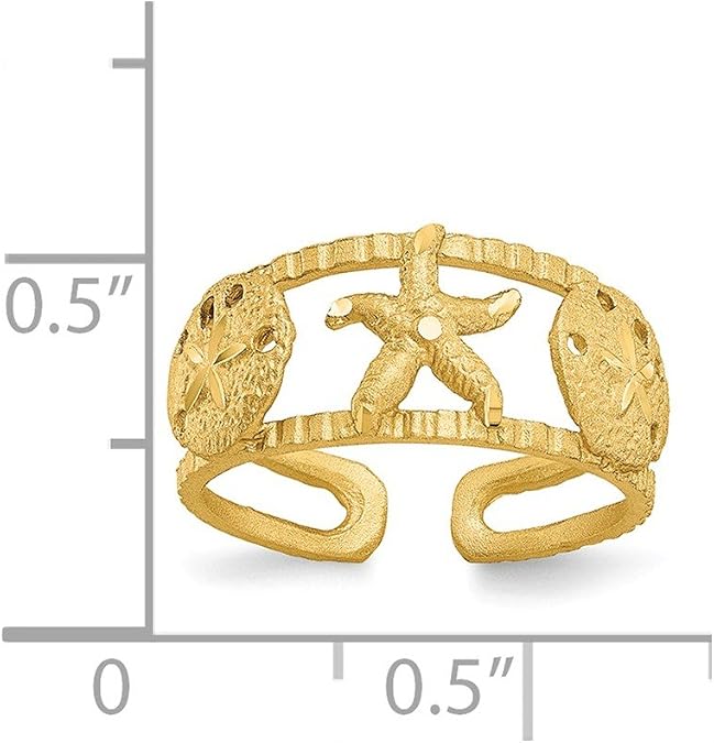 Solid 14K Yellow Gold Starfish Toe Ring