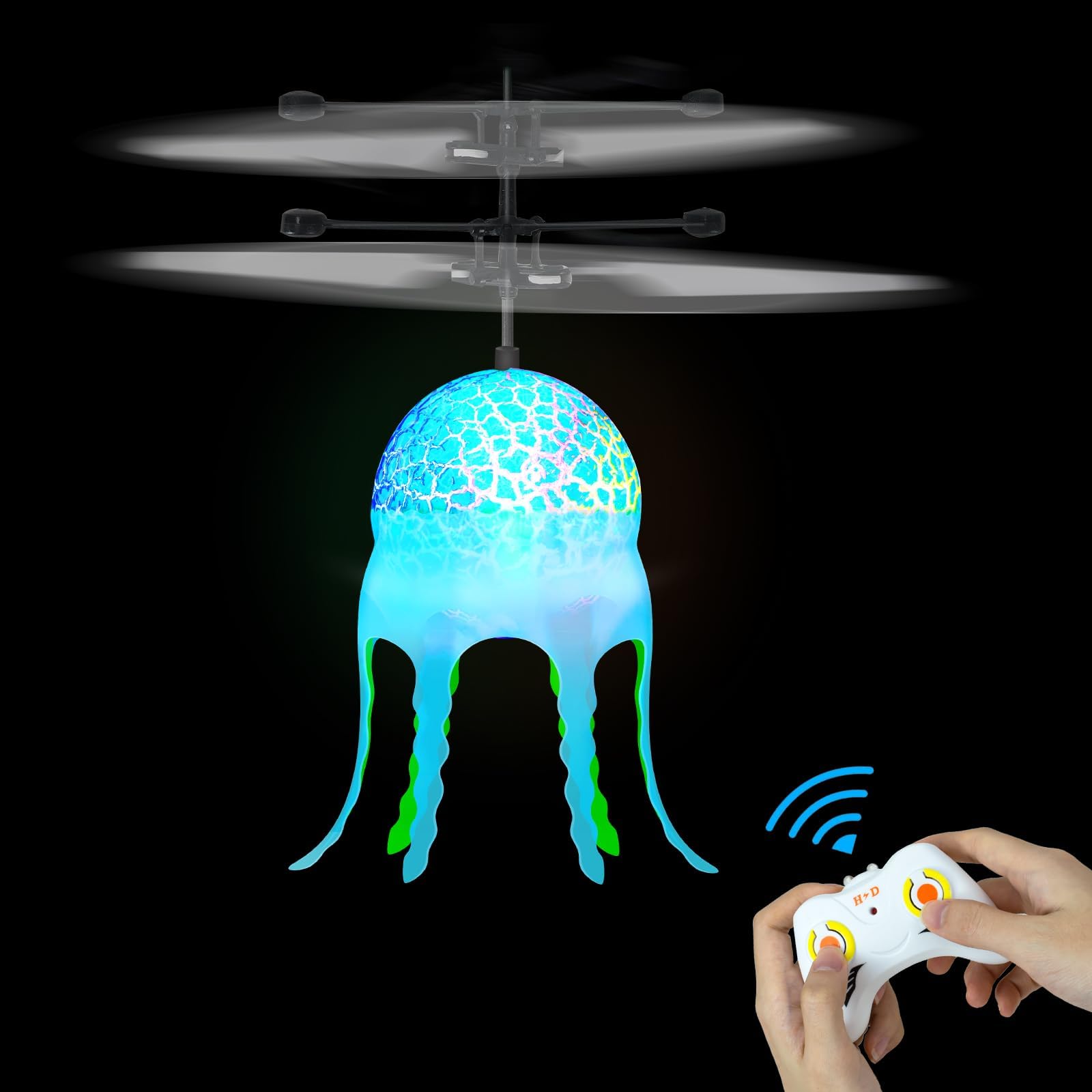 Hymaz RC Flying Ball Jellyfish Toy for 3 4 5 6 7 8-12 Boys Girls Gift,Remote Control Helicopter for Kids, Rechargeable Flying Fairy Birthday Gift Mini Drone with Lights,Blue
