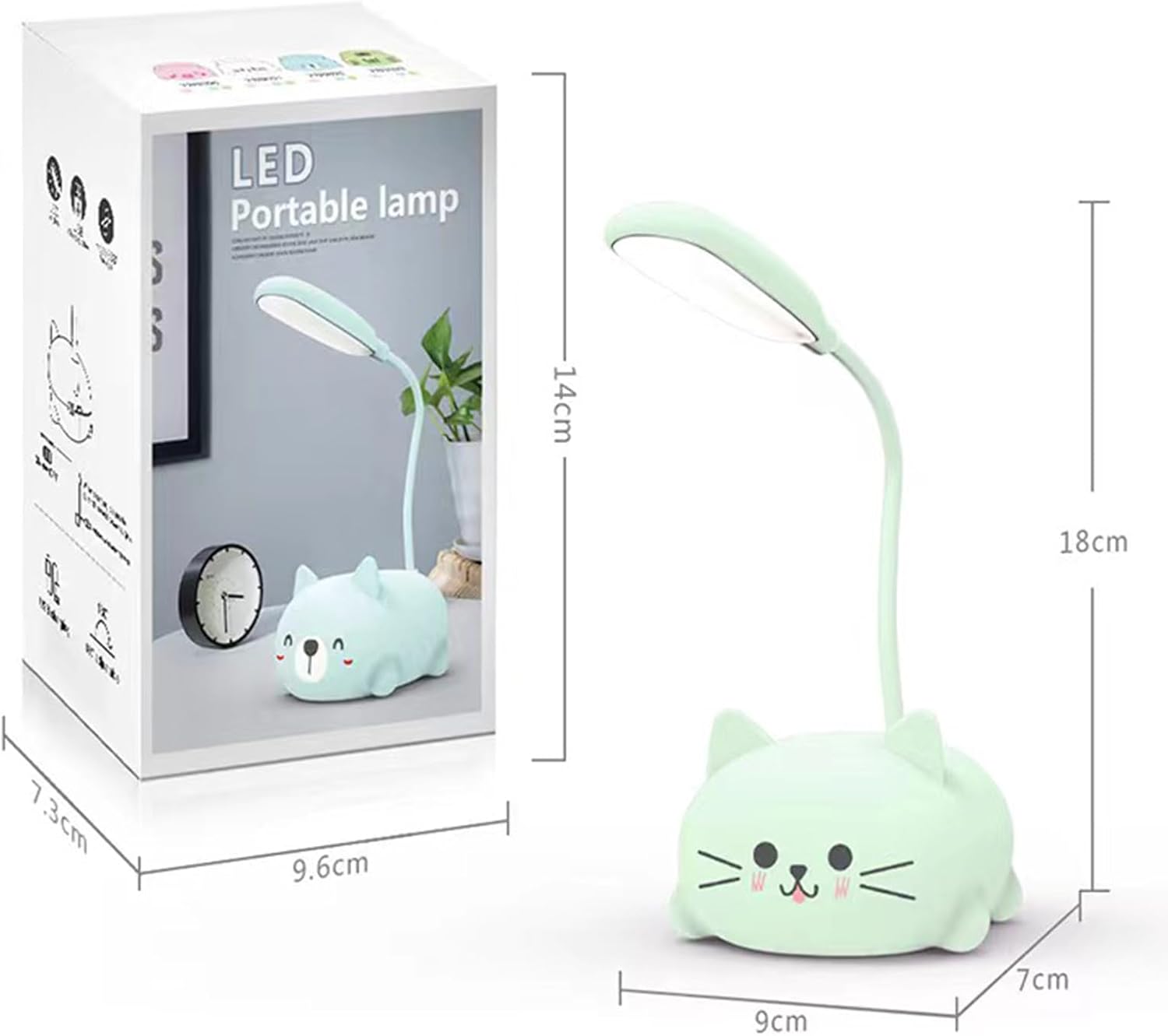 Neioaas LED Desk Lamp for Kids, Cute Cat Lamp USB Rechargeable Reading Light,Portable LED Table Light, Flexible Gooseneck Eye-Care Cartoons Small Desk Lamp Girls Gifts (Blue)