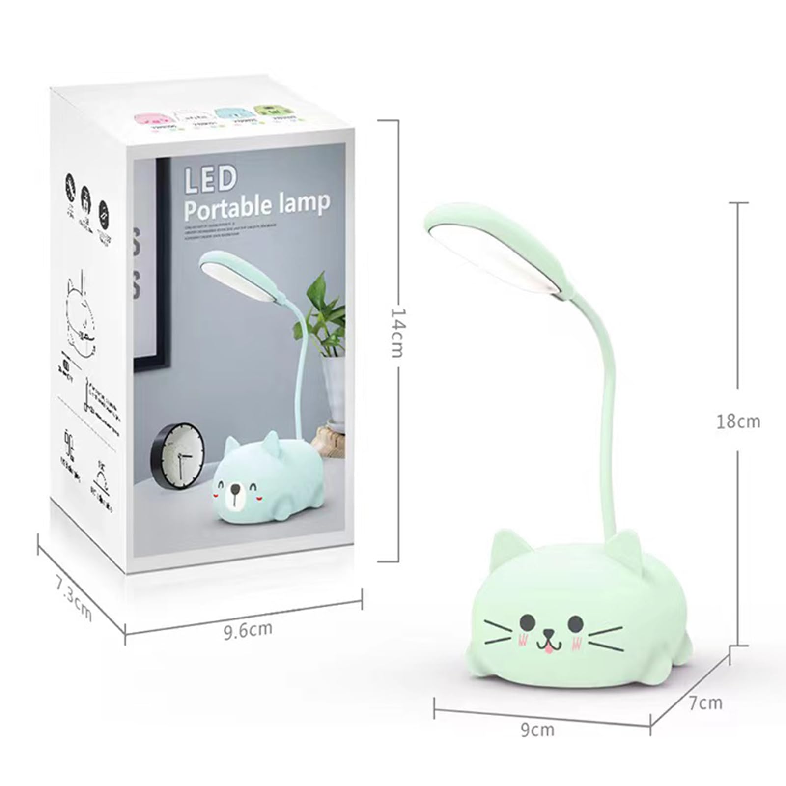Neioaas Lámpara de escritorio LED para niños, bonita lámpara de gato recargable por USB, luz de mesa LED portátil, cuello de cisne flexible, dibujos animados, pequeña lámpara de escritorio para niñas