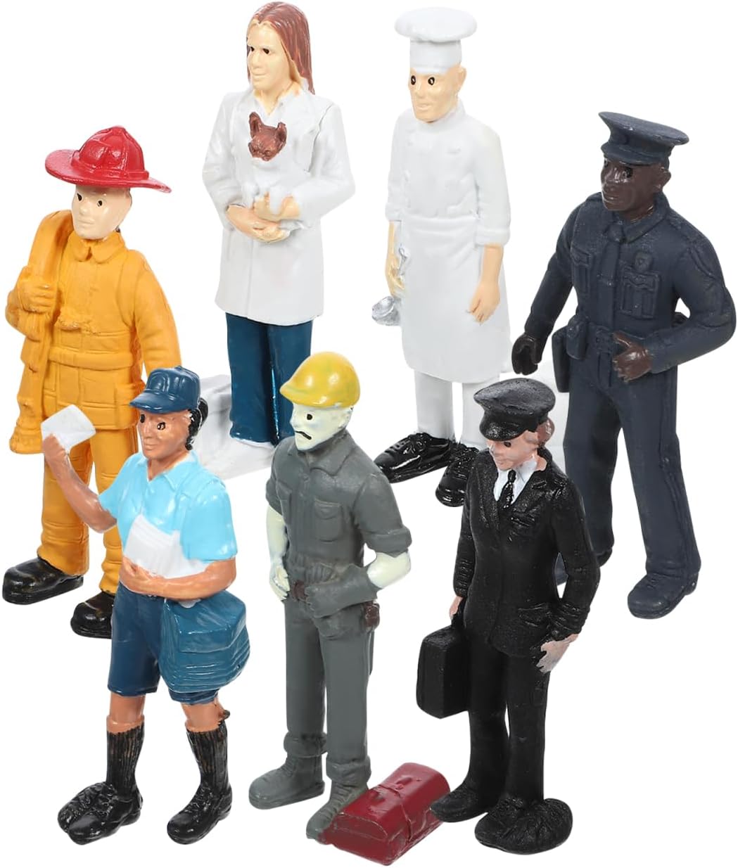 Totority People Everyday Heroes Figurine Toys - 7pcs Community Helpers Action Figures for Toddlers - Realistic Job Occupations Models for Dollhouse, Pretend Play, STEM Learning - Police, Fireman, Pilo