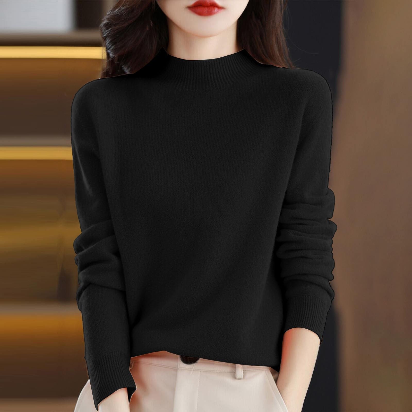 Blouse Femme - Manches Longues, Couleur Unie, avec Un T-Shirt De Base, Chaud Et Ample, Idéal pour L'Automne l'hiver. Chemise Haut Manche Longue Boheme Chemisier Sequin T Shirt Blanc Lin