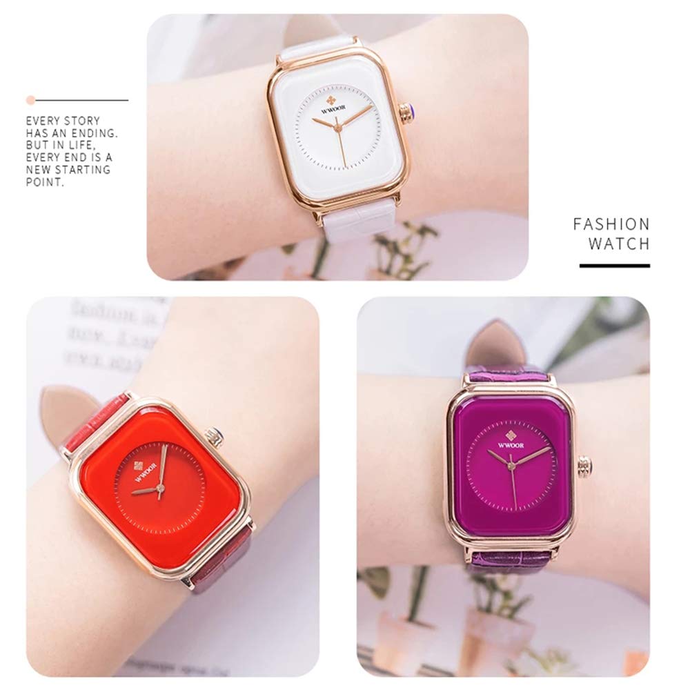 MASTOP Damen-Quarzuhr, Leder, wasserdicht, analog, klassisch, Business, rechteckig, modisch, minimalistisch