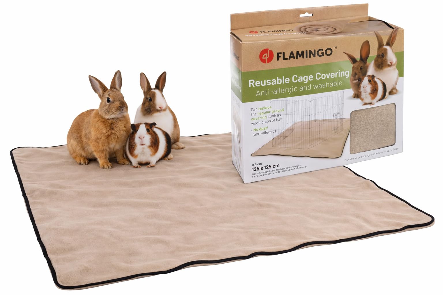 Flamingo Gabbia Criceto - Tappetino Assorbente Taupe 125x125x0,4 cm - Tessuto 3 Strati - Asciugatura Rapida - Lavabile 40°C - Senza Polvere - per Conigli e roditori