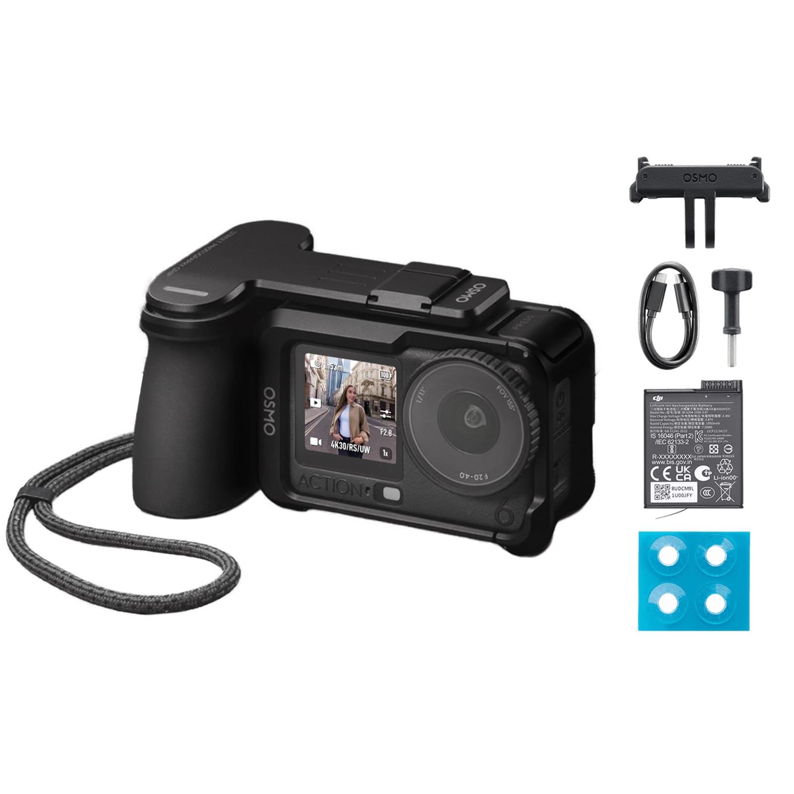 DJI Osmo Action 6 Straßenfotografie-Combo, Unterwasser-Action-Cam mit Handgriff und Zubehörschuh-Auslöseknopf, Action-Cam 4K mit 1/1,1″-Quadratsensor, Variable Blende von f/2,0-f/4,0, 4 Std. Akku