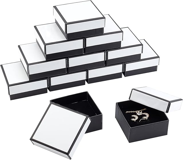 NBEADS 16 Pcs Cardboard Jewelry Boxes, White Paper Boxes Set Gift Boxes with Sponge Mat for Bracelet Necklace Earring Pendants Jewelry, 7.7x7.7x3.6cm