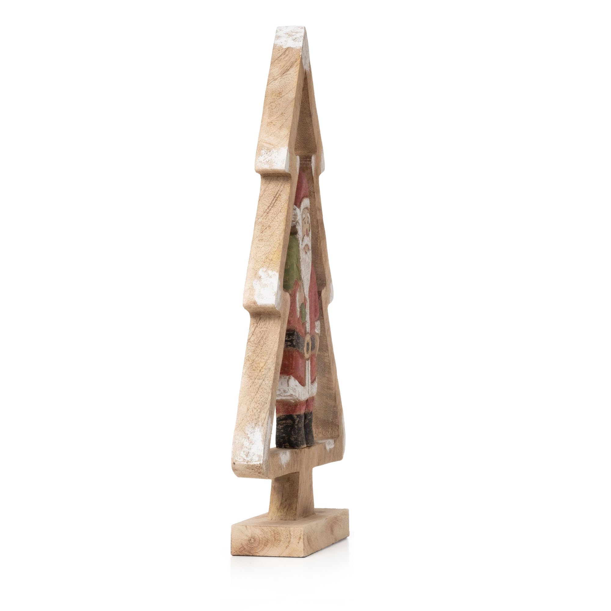 Moritz Dekoracja bożonarodzeniowa drewniana figurka Świętego Mikołaja w ramie choinki, 46 cm, ręcznie wykonana z drewna mango, starannie malowana, zimowa figurka dekoracyjna w kształcie choinki, na