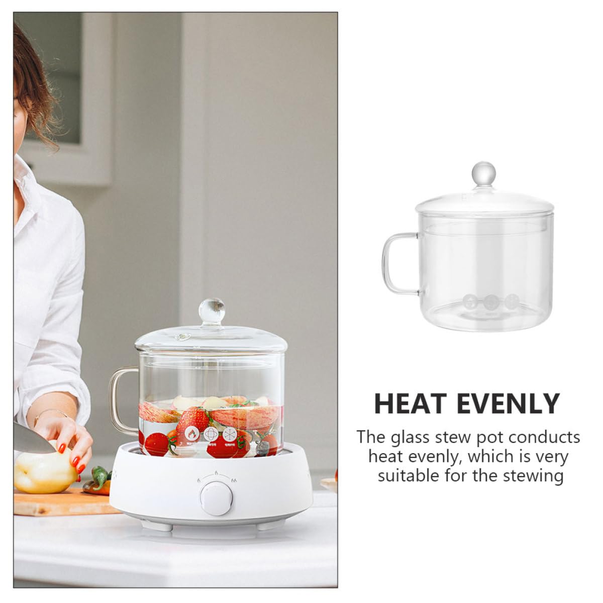 Transparenter Kochtopf aus Glas mit Deckel Hohe Hitzebeständigkeit Gleichmäßige Wärmeleitung für Babybrei und Gemüse Geeignet für Küche und Outdoor