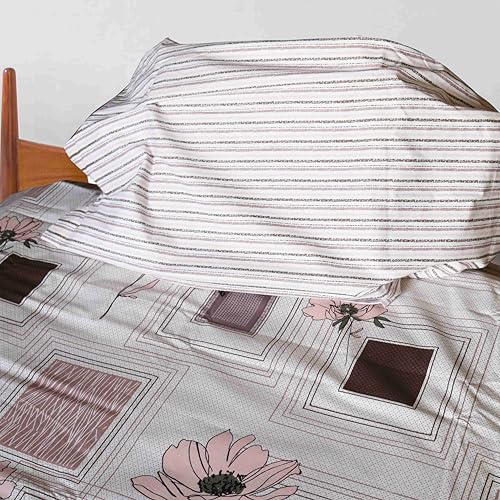 Image of Pure Source India Pure Cotton Elegance Bedding Set, Dreamy Cotton Comfort Double Bed Sheet with Pillow Covers (Baby Pink Square Flora)