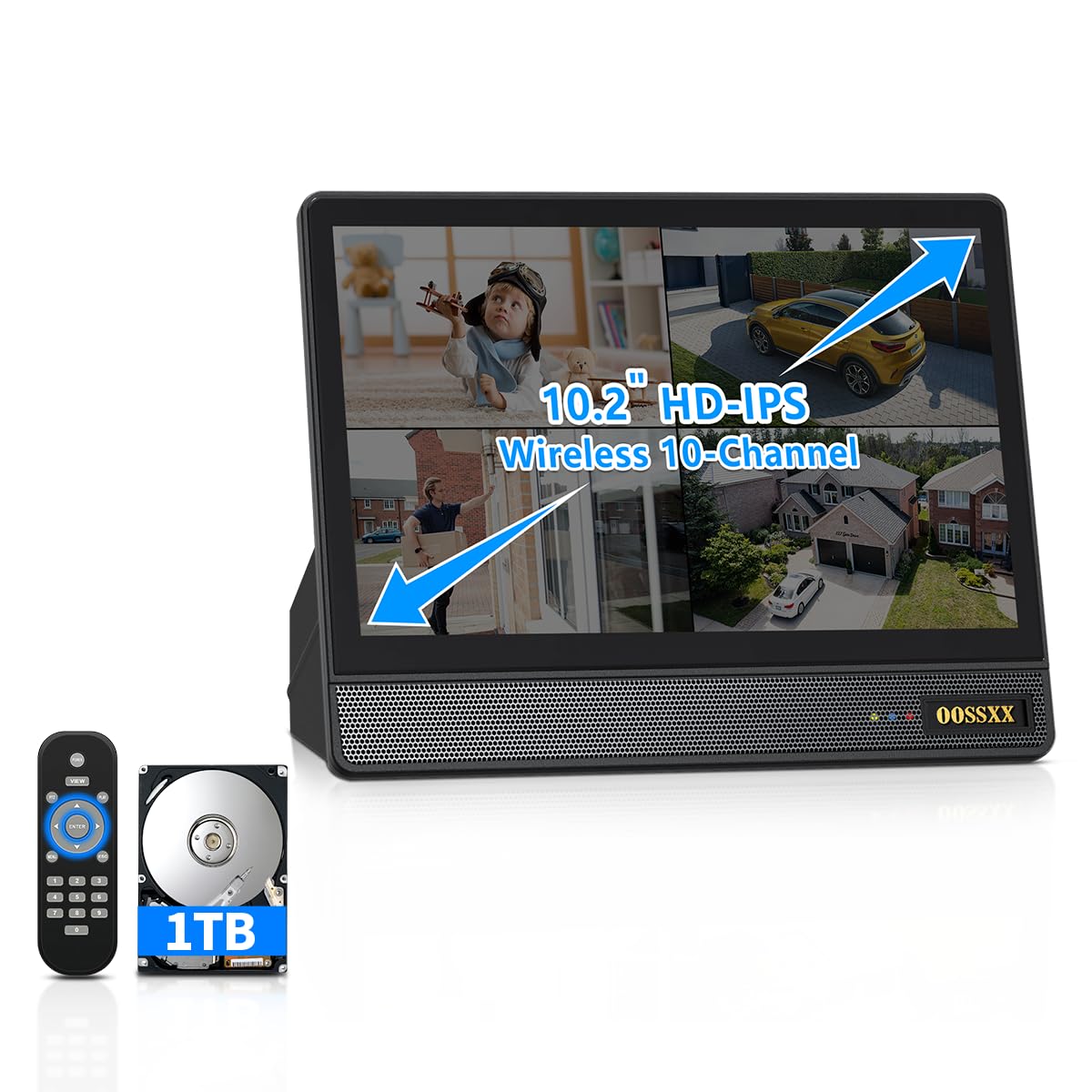 OOSSXX (2-Way Audio &10’’ UHD Monitor) 2-Antennas Enchance WiFi Wireless 5MP PIR Outdoor Camera Wireless Home Security Cameras System with Monitor Indoor Video Surveillance