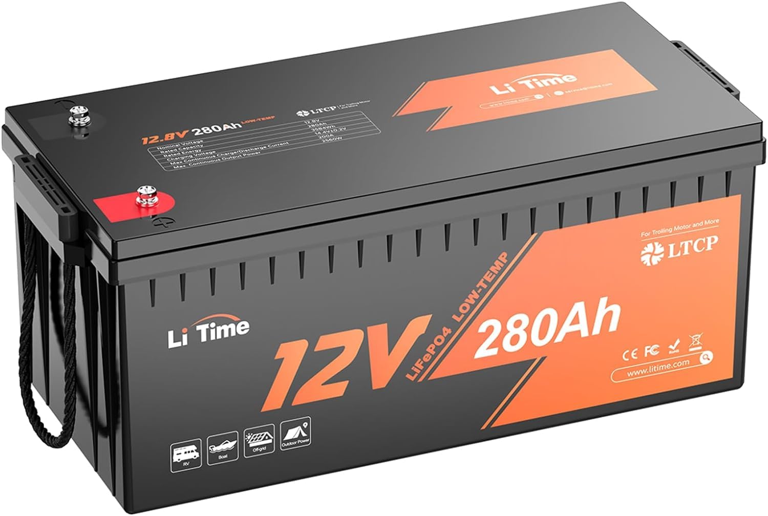 LiTime 12V 280Ah Batterie Lifepo4 Basse Temperature Protezione, Litio Batterie al Litio con 200A BMS, Lifepo4 12v per l'impianto Solare Camper Campeggio Barca l'accumulo di Energia in Casa