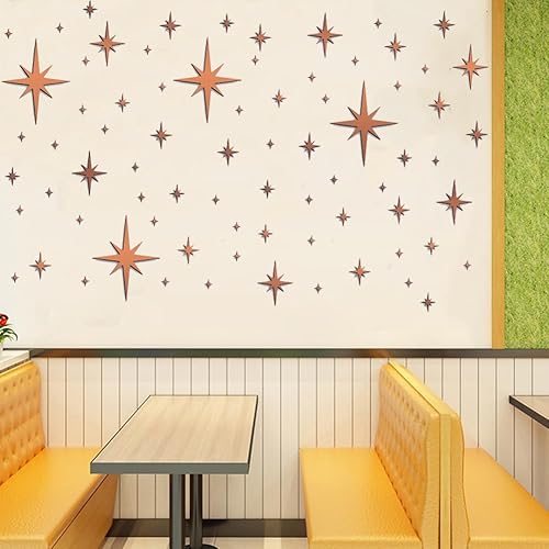 Miniatura 4 de 1 hoja de 82 calcomanías acrílicas de pared con diseño de estrella de espejo de estrella, color oro rosa, fáciles de pelar, autoadhesivas,