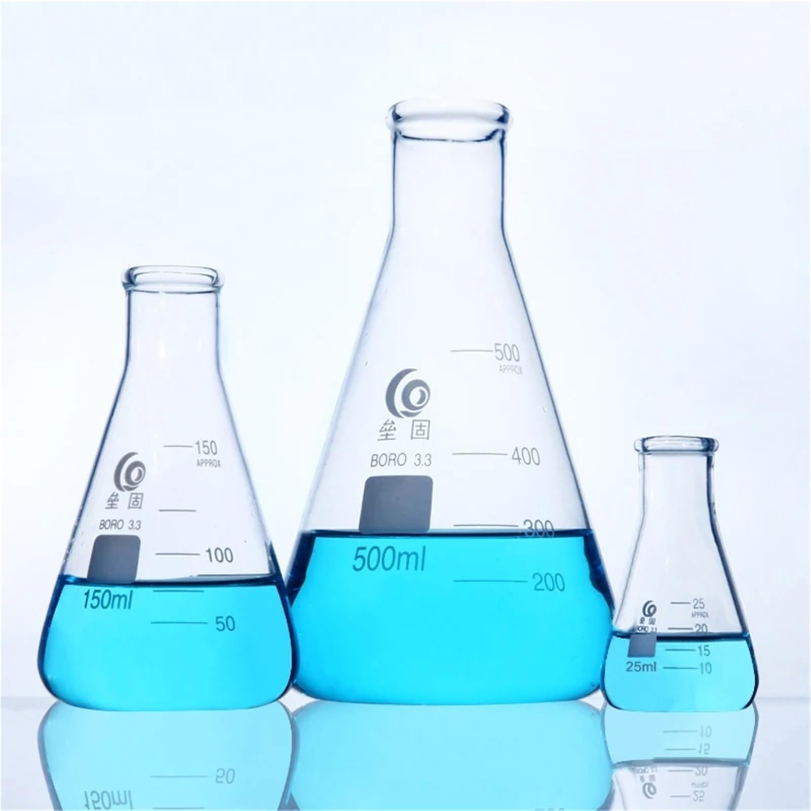matraz de fondo redondo， Matraz cónico de vidrio de borosilicato (paquete de 2, 50-1000 ml) Equipo de laboratorio(500mL)