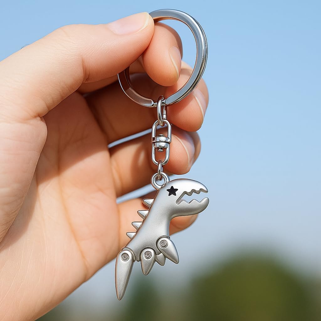 Dinosaur Keychain with Geometric Details and Rivet Joints,Cute Key Chain for Bag Charms Cool Keychains Gift for Women Men Young Adults and Dino Lovers Teens Boys - Image 2