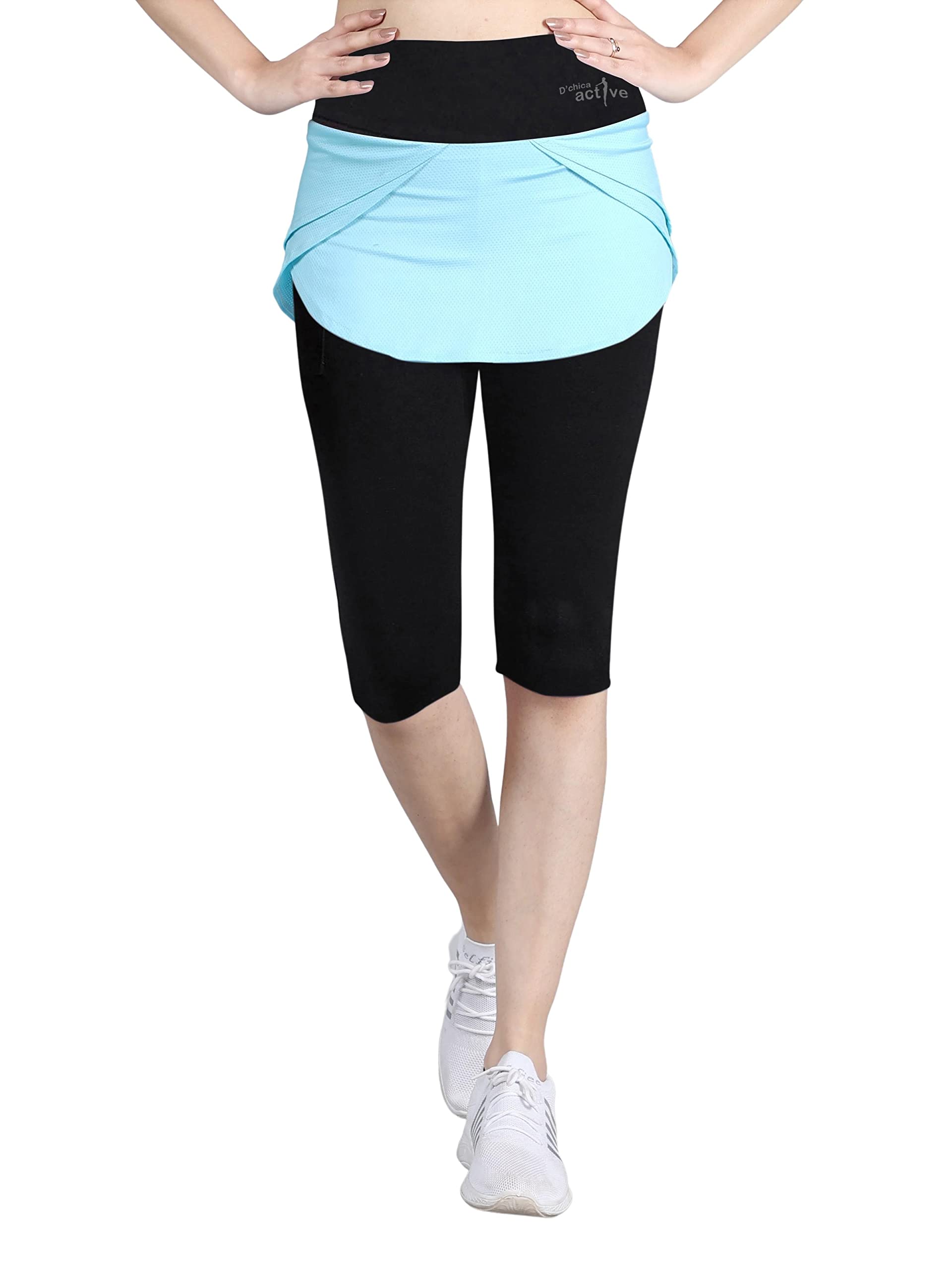 DChica Sports Leggings for Girls, Skirted Legging with Smart Phone Pockets & High Rise Active Skirt with Attached Tights for Yoga, Fitness, Cycling, Running, Gym & Jogging