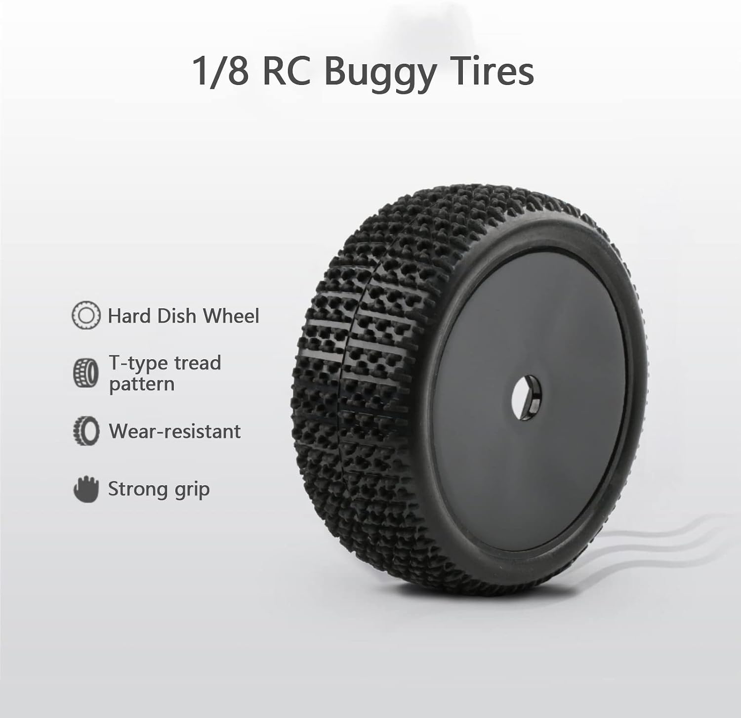 4pcs 17mm Tires and Hard Dish Wheels with Drive Hex Adapters for 1/8 Buggy RC Racing Car Kyosho Tamiya Redcat HPI Traxxas AE Losi TLR HSP 94762 94081