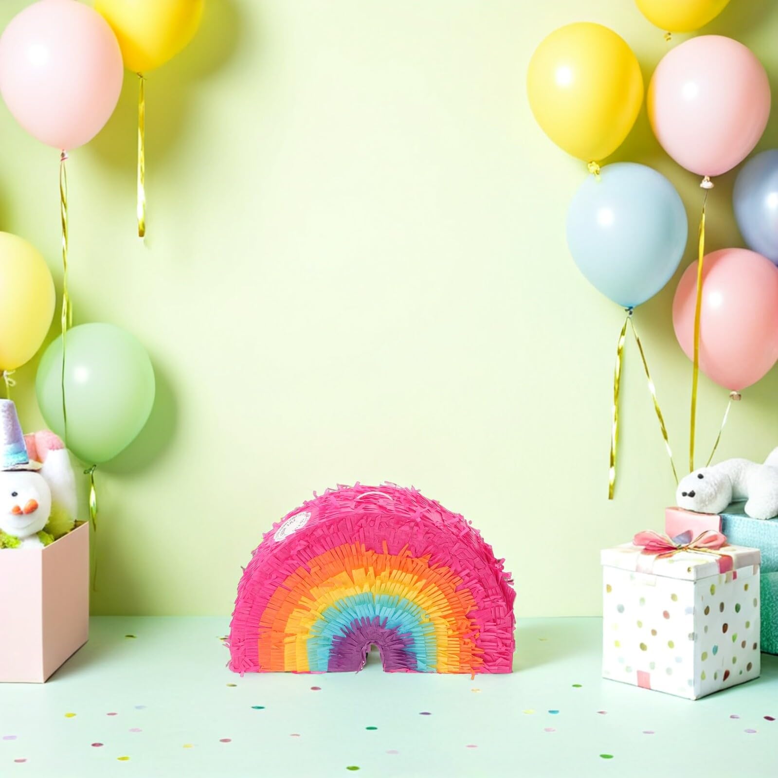 Regenbogen Piñata 3D Geburtstagspiñata mit Schläger und Augenbinde Robuste Partydeko für Kindergeburtstag Mexikanische Boho Party Gartenfeier
