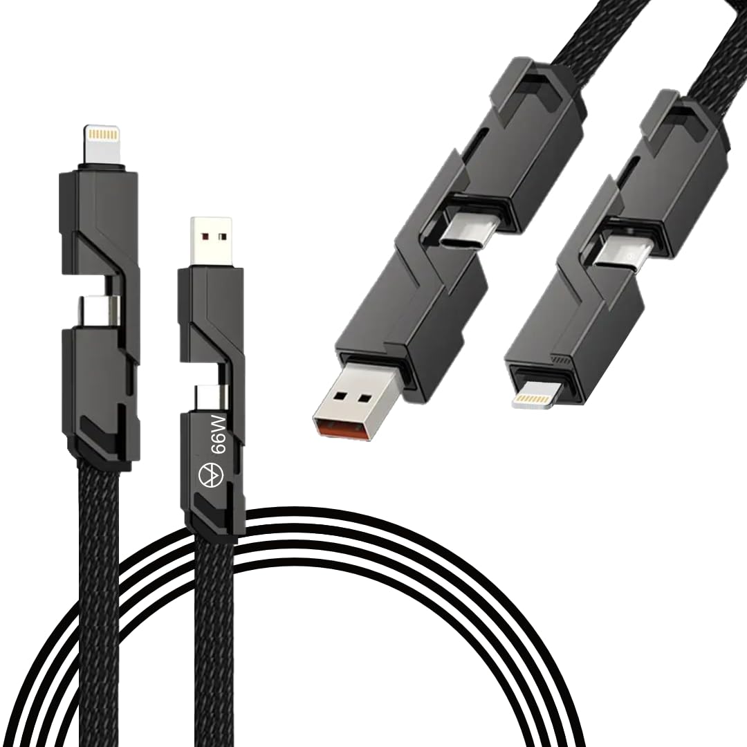 KRZNA Pro Kevlar 4 In 1 Nickle Metal Alloy Ports Fast Charging & Data Transfer 66W Cable| Kevlar Braided Supporting Thunderbolt Port,Type C Lightning,Type A Phone & Laptop, Black [1 Meter] (B0D9SWP56J) Amazon Price History, Amazon Price Tracker