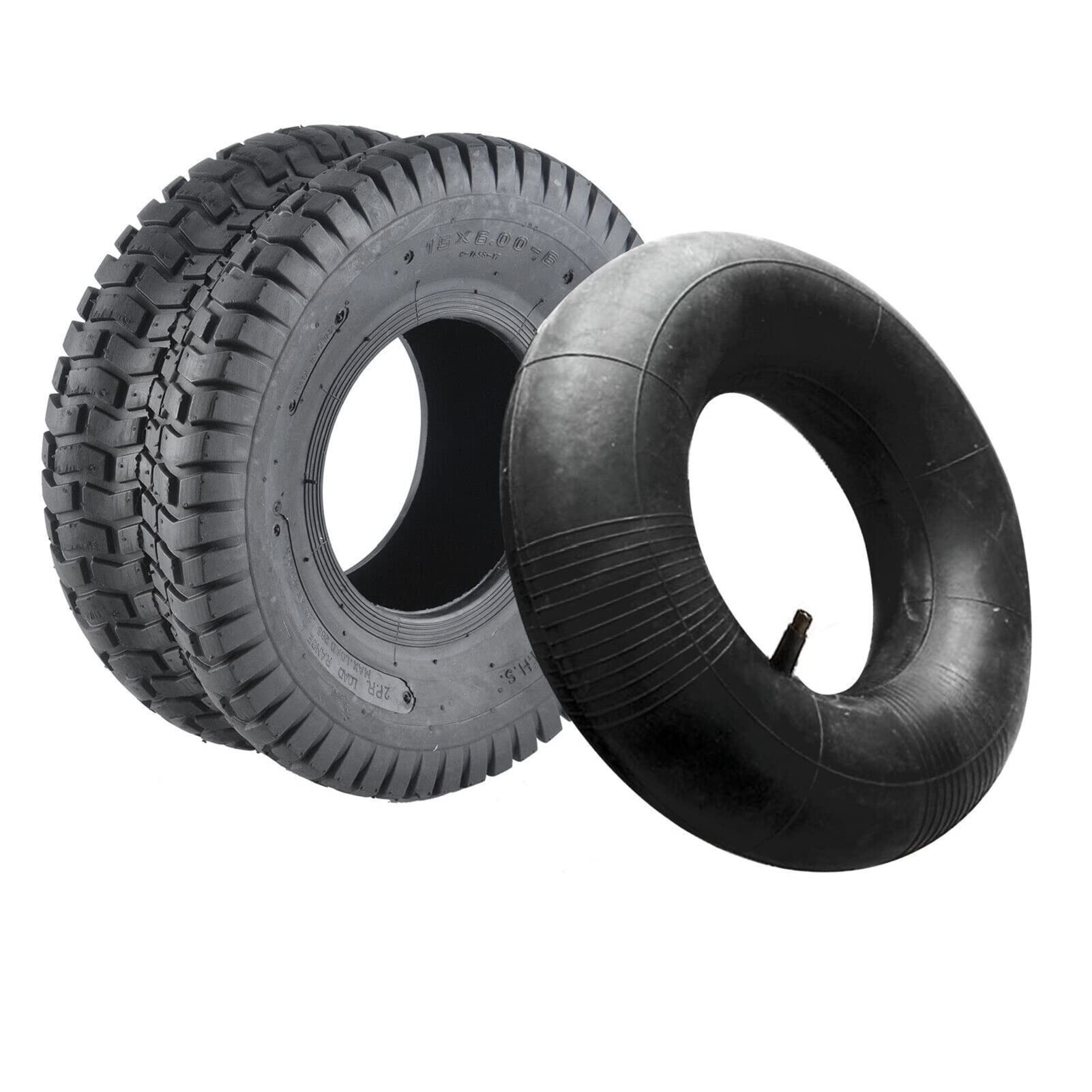 Youyijia 2xReifenmantel 2xSchlauch 15 x 6.00-6 TL 2PR Reifen für Rasentraktor Aufsitzmäher Rasenmäherreifen