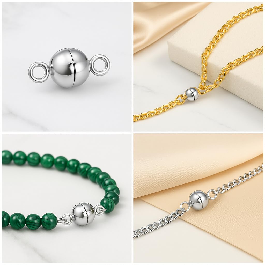 My-Bead Magnetverschlüsse 925 Sterling Silber Ø 8mm für Ketten Armbänder Colliers Ersatz & Reparatur Kugelmagnete DIY Schmuckzubehör (5 Stück)