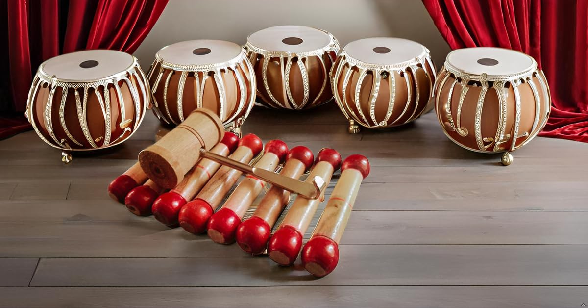 BHAVICREATION -Handmade 8 WOODEN Tabla Bayan Gatta WITH 1 Tabla Hook for pulling tabla strap (hook with gatta) - Image 2 thumbnail