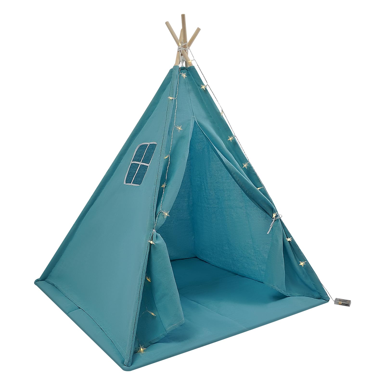 Foldable Kids Tent, Spacious Kids Play Tent with Light and Mat, Kids Teepee Tent for Girls or Boys (Blue)