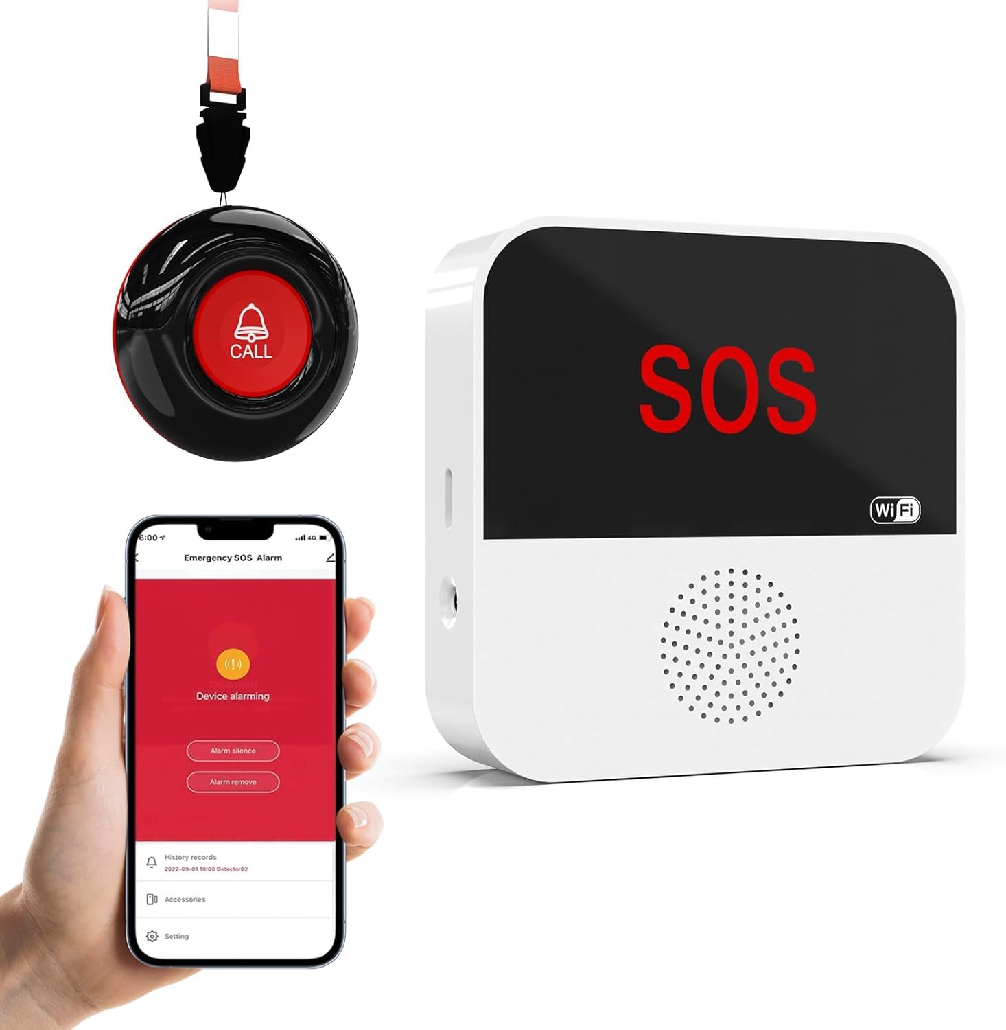 Tuya WiFi Smart SOS Emergency Alarm Beeper Botón de llamada de Emergencia para Personas Mayores Conexión Remota de Teléfono Móvil 1 Botón de Pánico SOS 1 Receptor (sólo admite Wi-Fi de 2,4 GHz)
