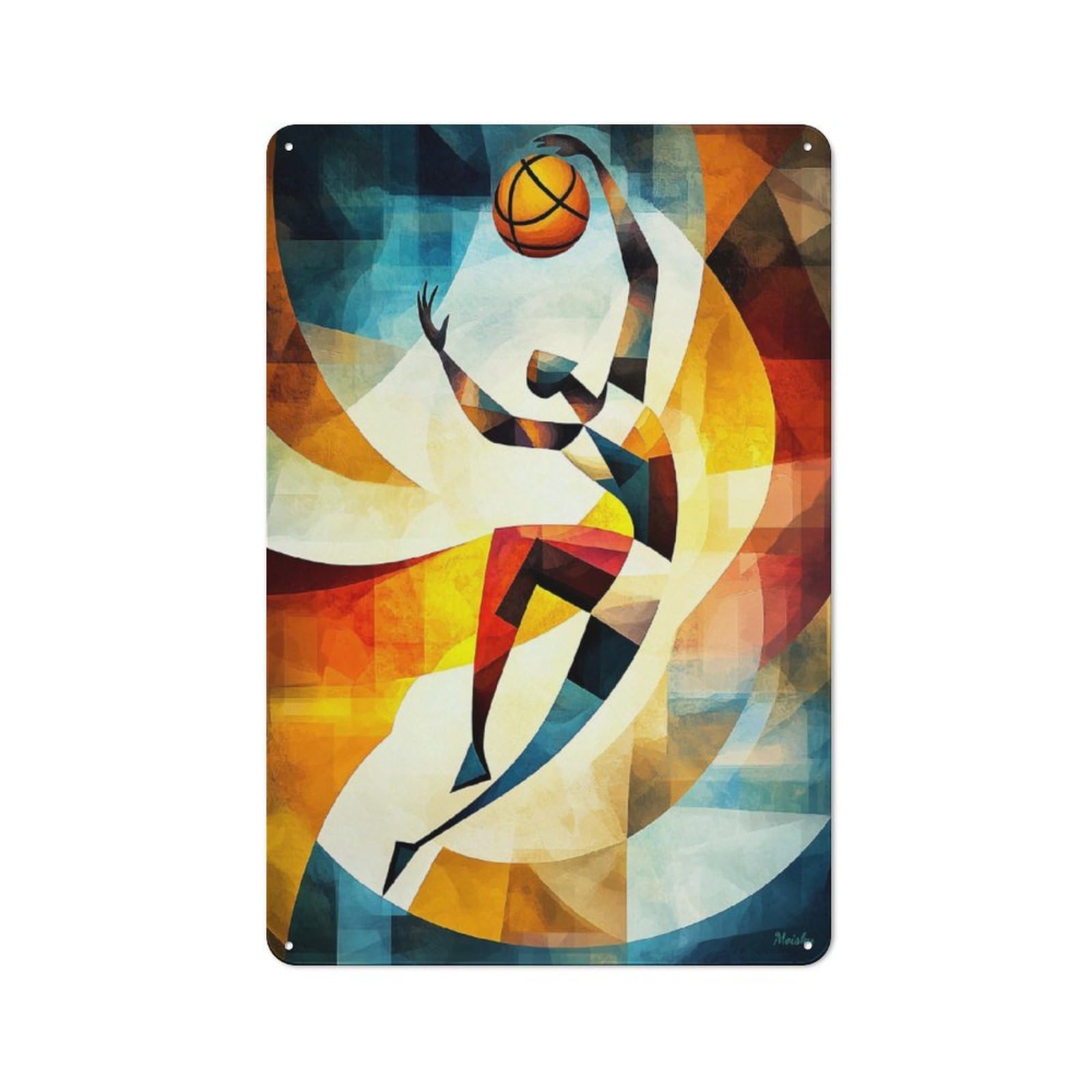 Junmoney Modern Cubism Basketball Decorative Metal Plaque With Design 30X20cm, Warehouse Style Loft Wall Plaque For Flat, Bar, Studio Or Gallery Wall