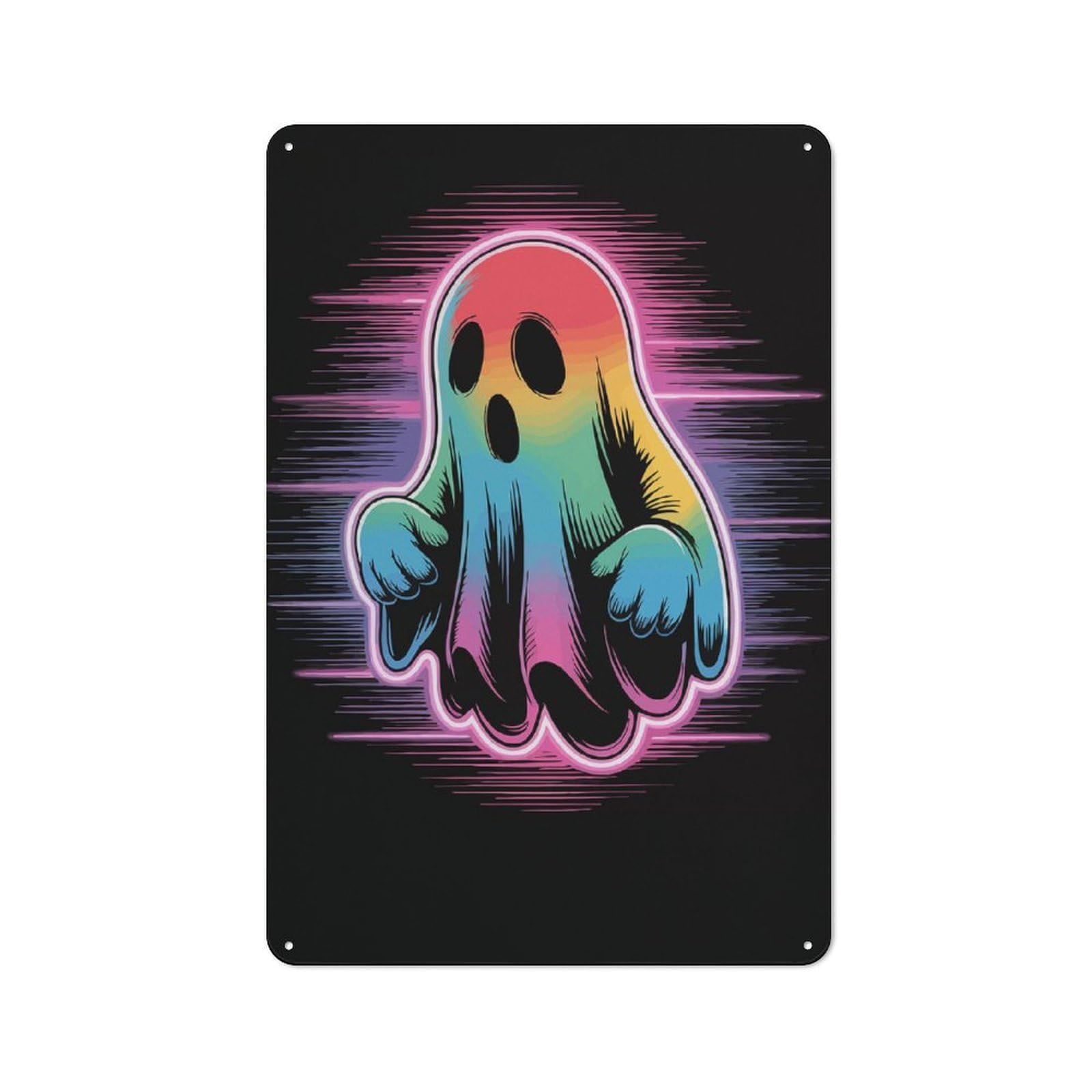Junmoney Rainbow Ghost With Neon Aura Retro Tin Sign 30X20cm For Pub Or Café, For Collectors Building A Themed Wall Display