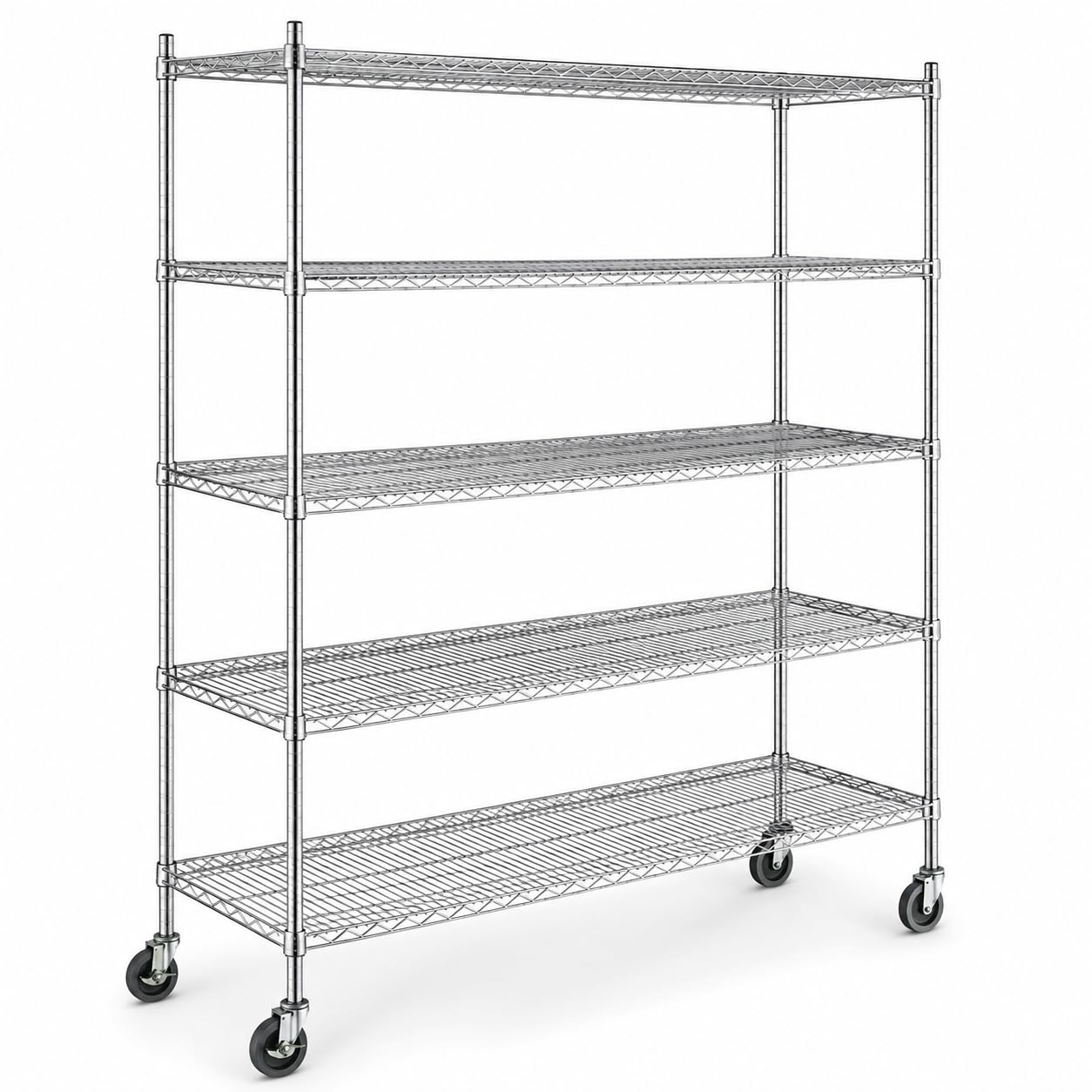 18" x 72" NSF Chrome 5-Shelf Kit with Casters by Glownary – 18 X 72 Inches, Epoxy-coated Metal, Black, Model 465c1872ke5c