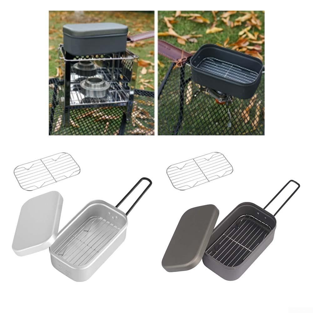 Lonchera de camping, 1 cantimplora portátil de aluminio con vaporizador e inserto de parrilla, mango plegable ligero, multicocina, lonchera para senderismo, picnics y cocinas de camping (4 unidades