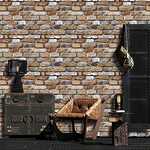 JZ·HOME 7203 Brown/Cement Grey Brick Wallpaper Roll,3D Vintage Faux Brick Panel Wallpaper for Bedroom Living Room Cafe Bar Wall Decoration 393.7in×20.8in