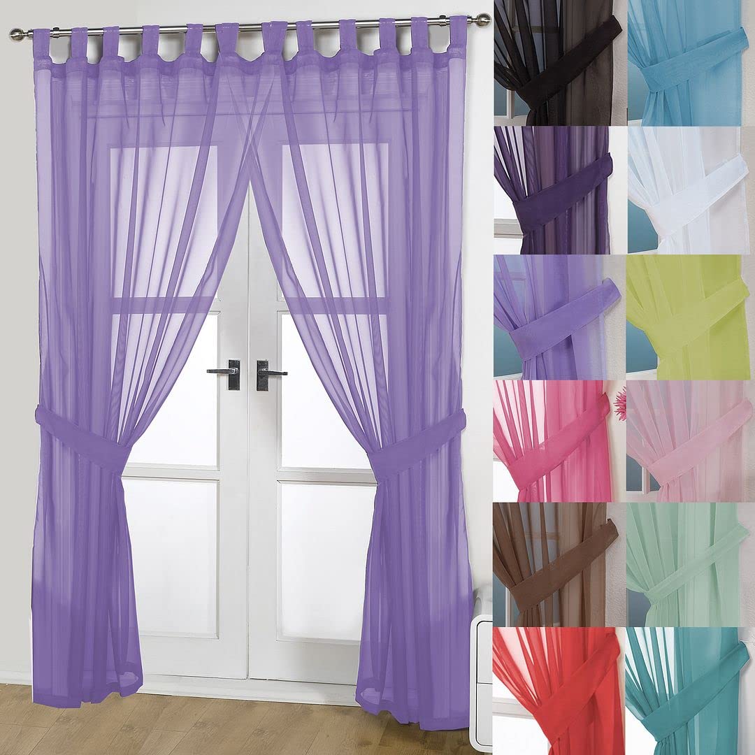John Aird Pair Of Woven Voile Tab Top Curtain Panels. Tiebacks Included (Lilac, 58" Wide x 81" Drop)
