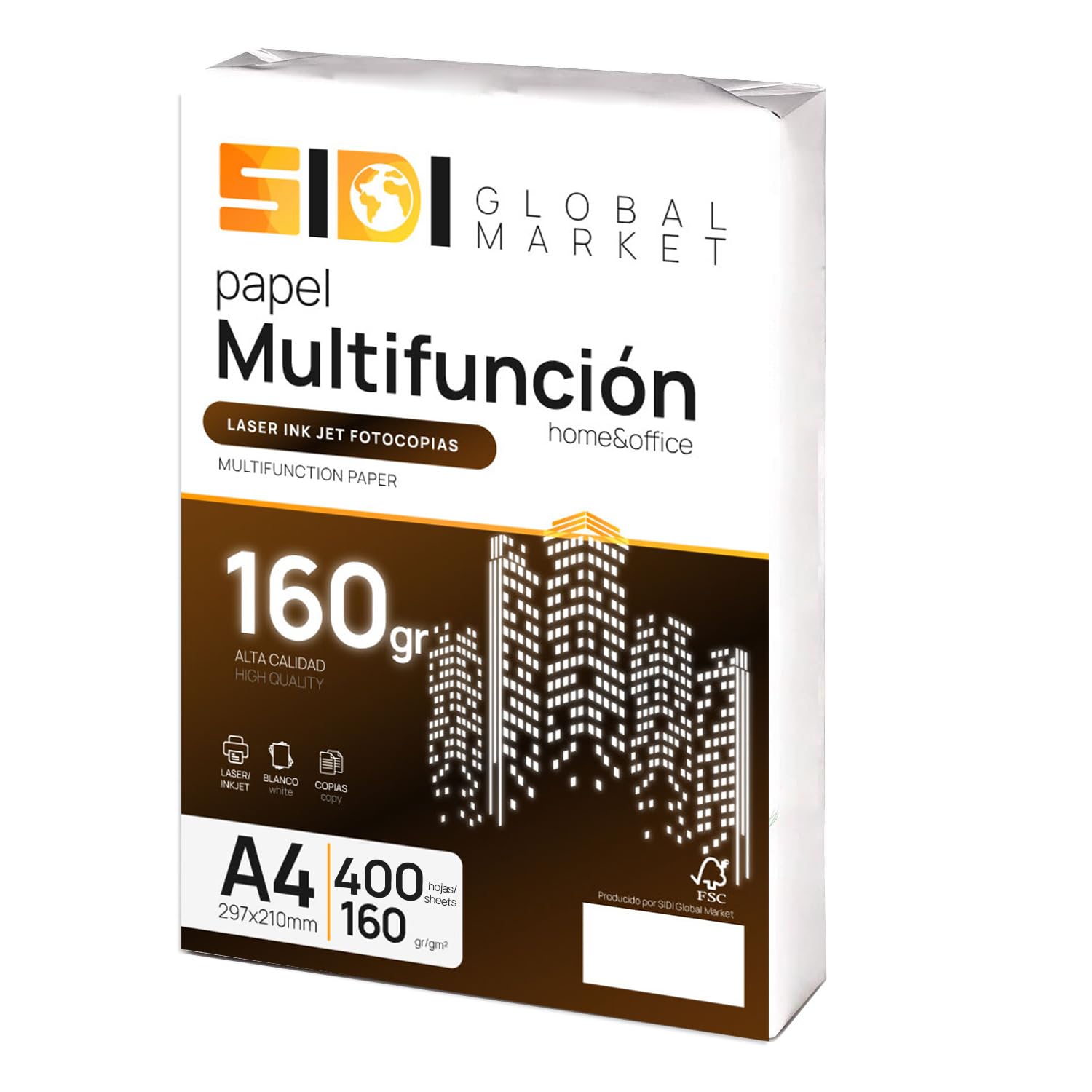 A4-Papier, 160 g, Druckerpapier A4, Packung für Schule, Arbeit oder Privatgebrauch, A4-Blätter für Kopierer und Mehrzweck, DIN A4-Papier extra weiß – SIDI (400 h, 160 g)