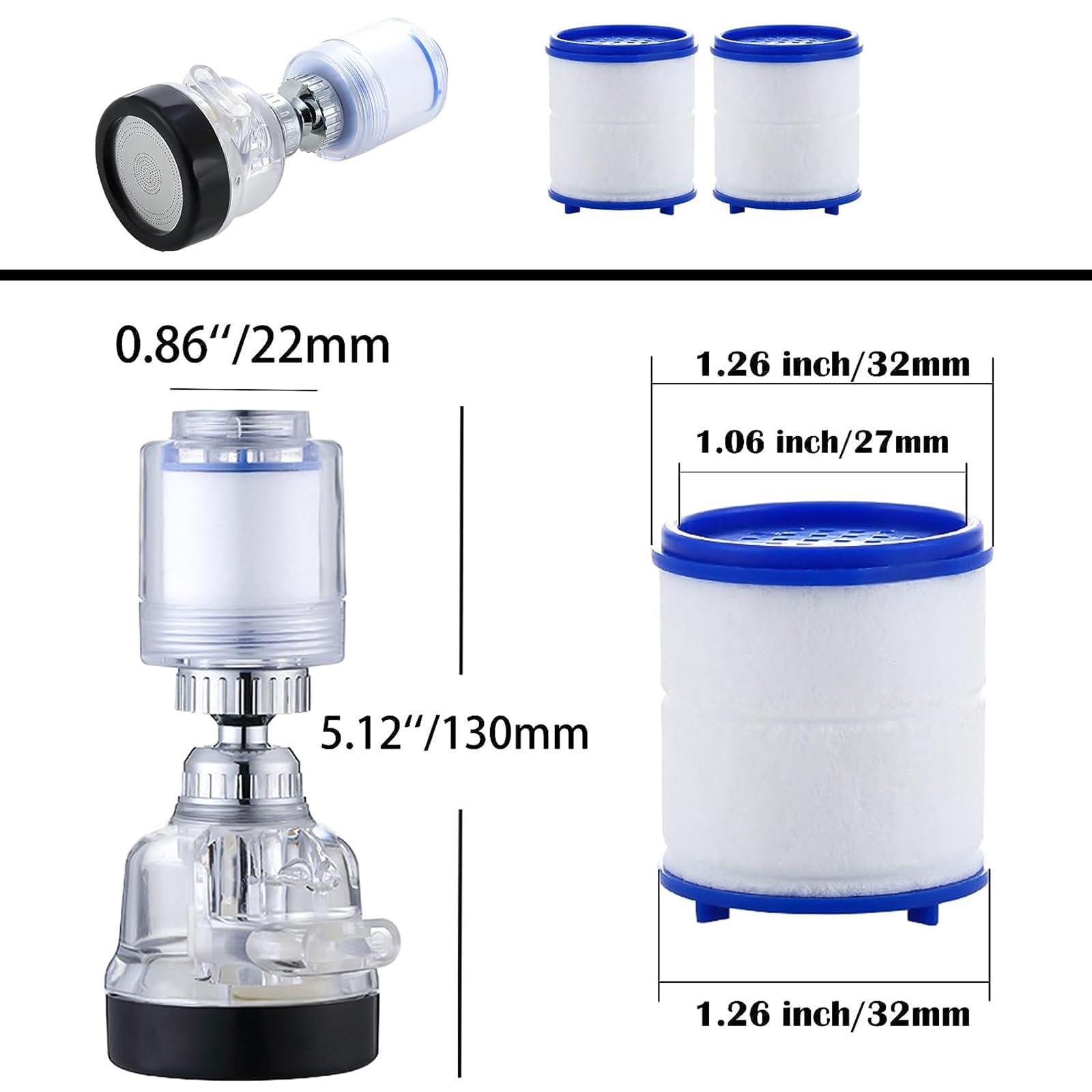 360° Swivel Sink Faucet Filter with 2 Filter Elements Water Purifier with Adjustable 3 Mode Splash-Proof Faucet Booster Filter Kitchen Tap Faucet Extender Faucet Sprayer Tap Aerator Water Saving - Image 2