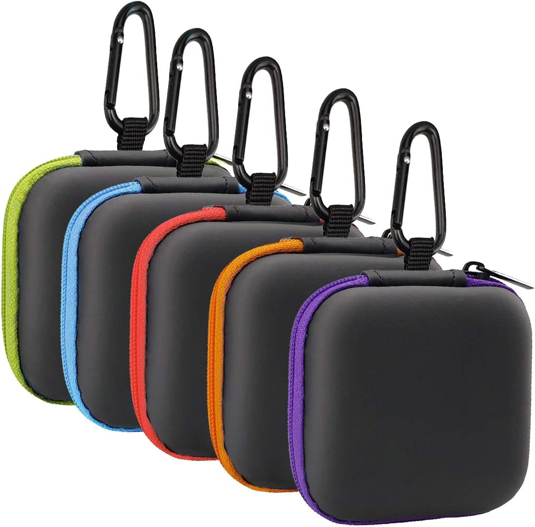 MOLOVA 5Pack Square Earbud Case Portable EVA Carrying Case Storage Bag Cell Phone Accessories Organizer with Carabiner for Earphone, Earbud, Earpieces, SD Memory Card, Camera Chips-5 Colors. : Electronics