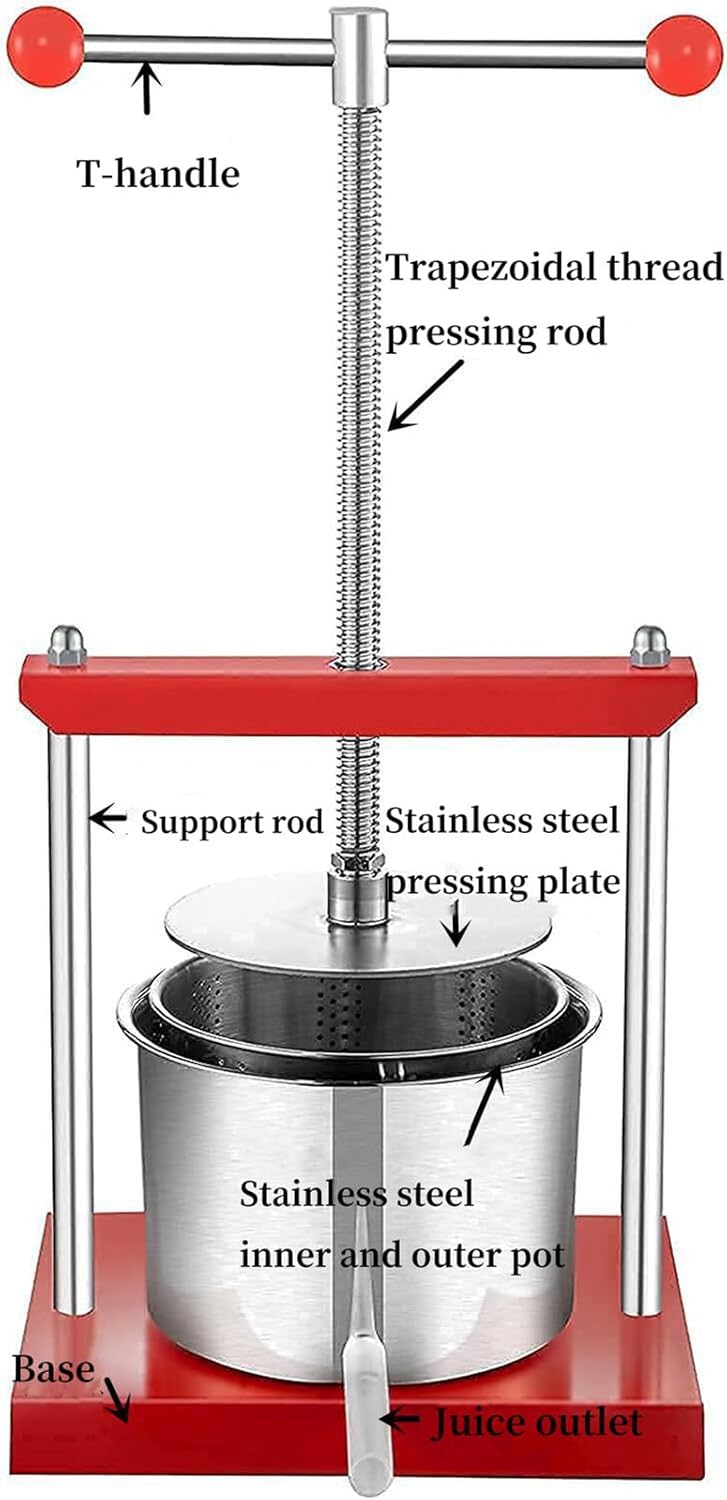 2L Manual Juice Press, Herb Fruit Cheese Press, Food Grade Stainless Steel Juicer Presser for Fruit Cider Wine Olive Oil