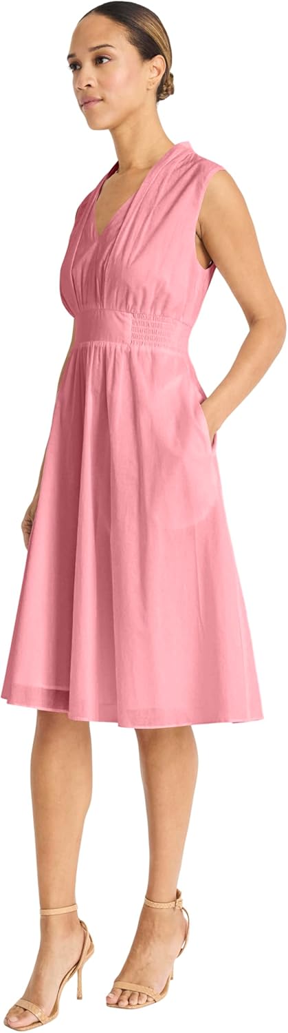 Maggy London Womens Women's Semi Sheer Overlay Empire Waist Midi - Pleated V Neck Sleeveless - Wedding Guest Dress - Image 3