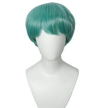 Short Green Fluffy Cosplay Wig for Men with Full Bangs - Anime Cosplay Wigs for Mens Halloween Costume Party Green mix
