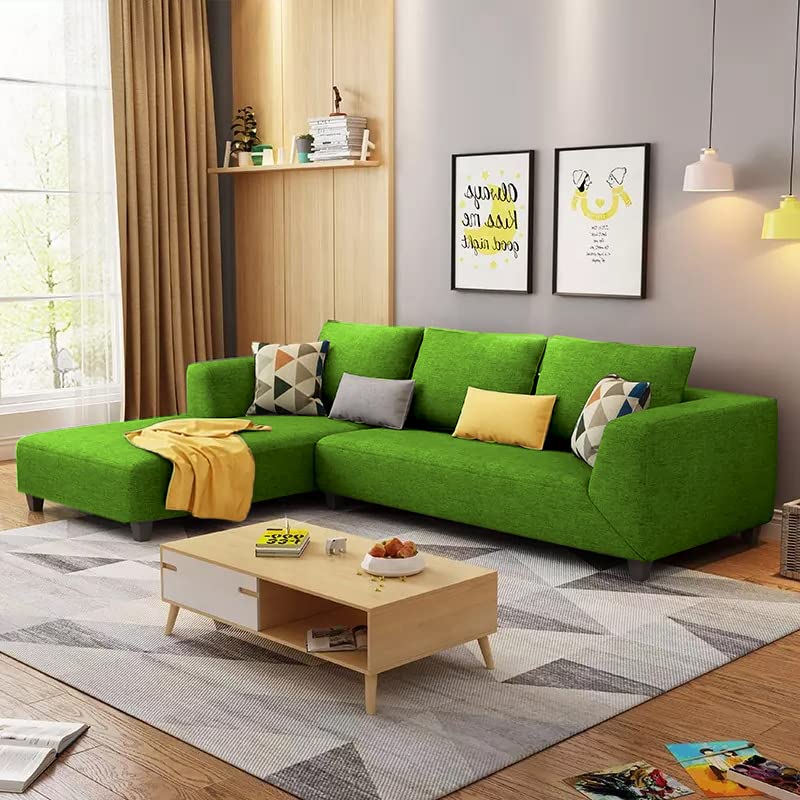 Image of Galib LHS 4 Seater L Shape Sofa Set for Living Room (Green Fabric)