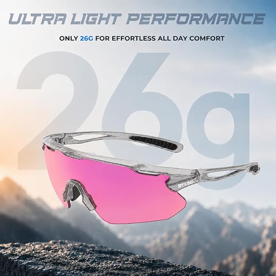Byking Sport Sunglasses, Polarised Glasses For Men/Women, Sunglasses For Running Hiking Cycling Golf Cricket Beach Volleyball Rowing. Sport Protective Shades with UV400 Multi-colour Lens.