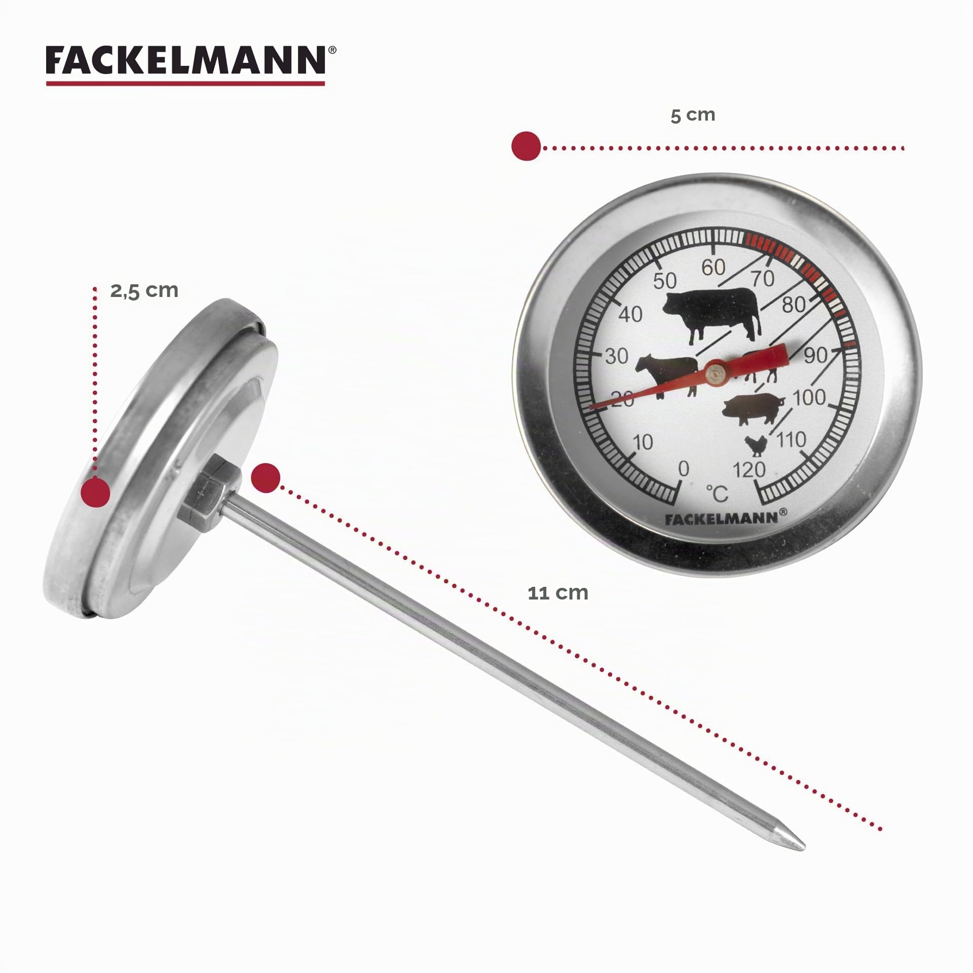 FACKELMANN Termometro per Carne e arrosti, Food&More (Colore: Argento), quantità: 1 Pezzo