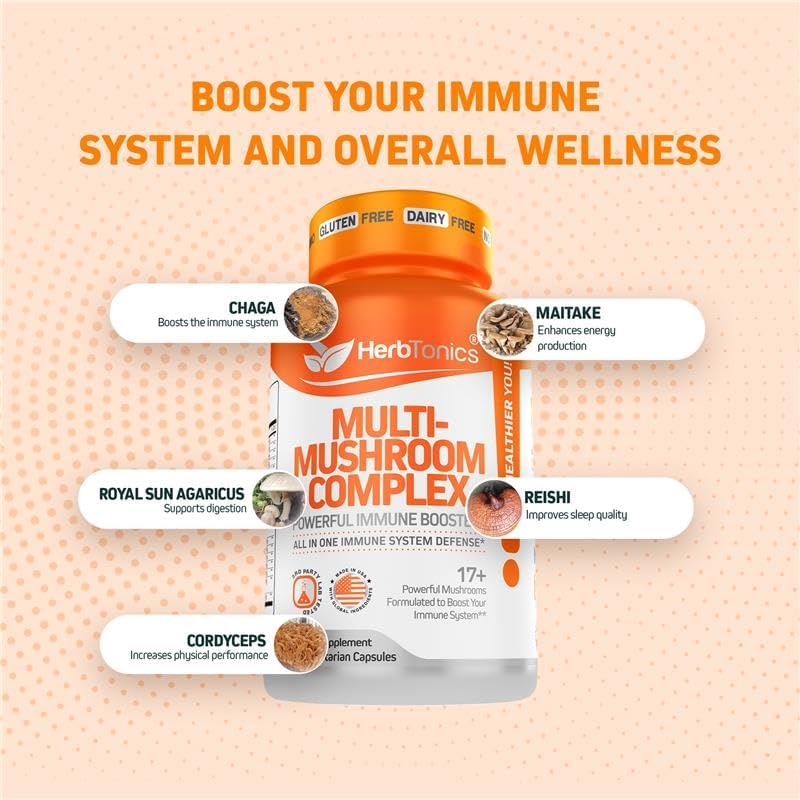 Miniatura 3 de Herbtonics Suplemento de hongos todo en uno para apoyo del sistema inmunológico  Suplemento de apoyo cerebral nootrópico con melena de león,