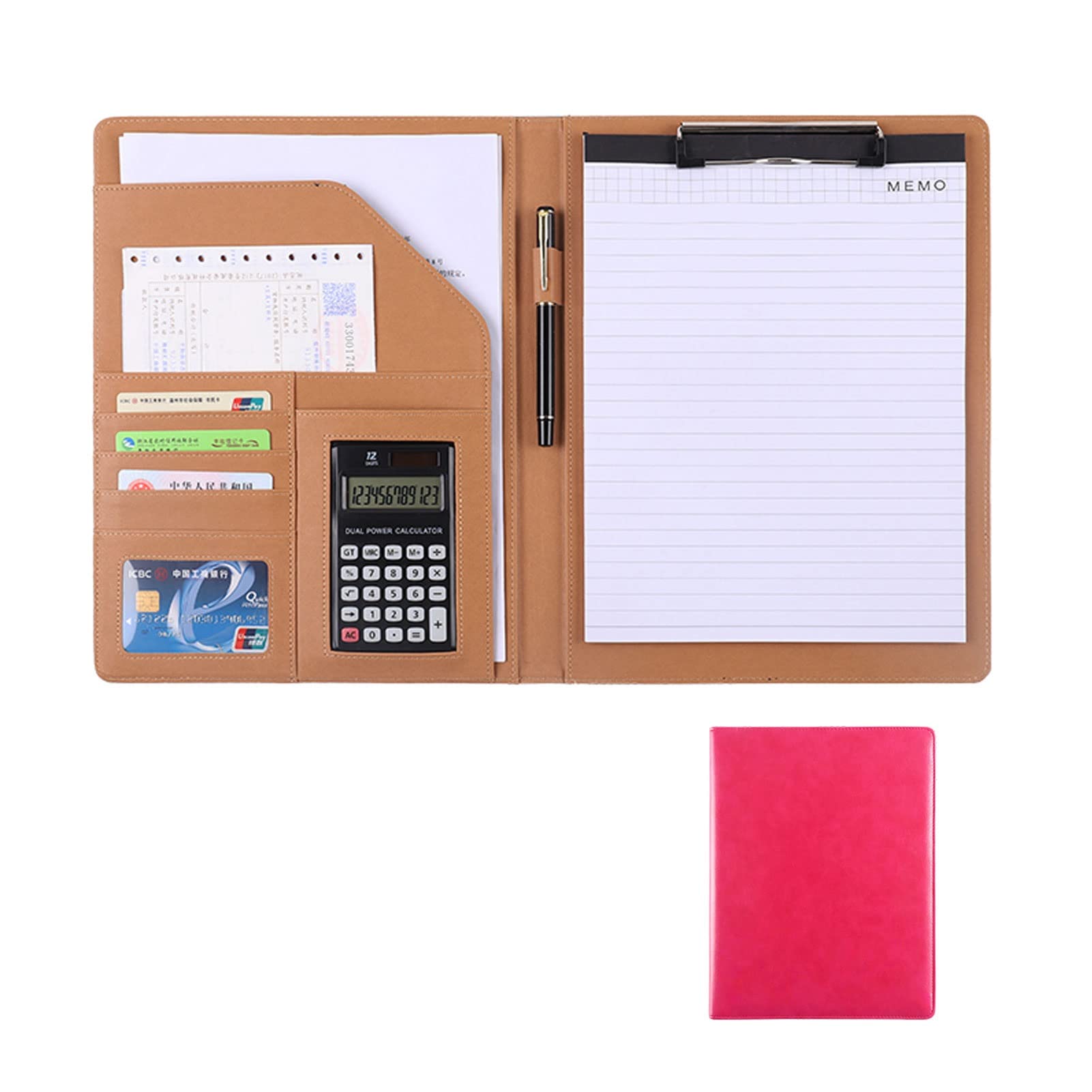 Porte-document A4 rouge avec calculatrice intégrée pour le bureau