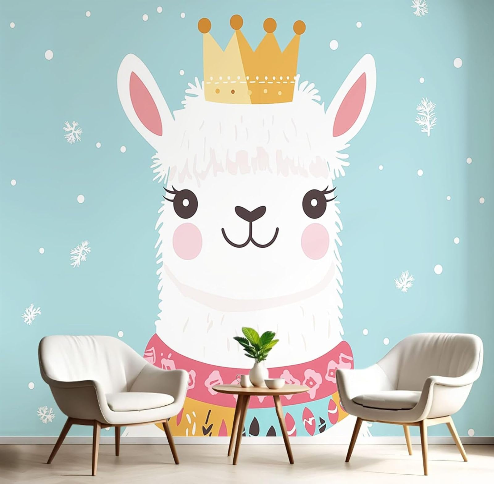 Kfjhgbdshhj 3D Mural Photo Mural-Wallpaper 3D Cartoon Alpaca, White Animal, Bedroom Living Room, Blue, Xxl Wall Mural Wall Decor, 400Cm X 280Cm Poster - Wall Sticker - Frameless Picture