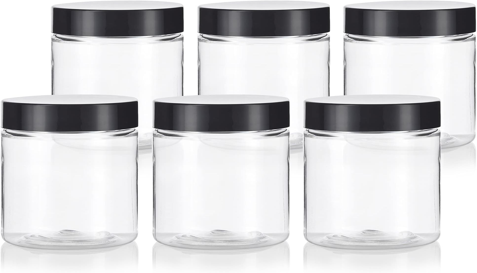 JUVITUS (6 Pack) 4 oz Clear Plastic PET Jar with Black Lid Travel Storge Cosmetic