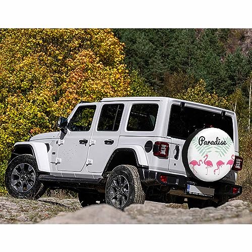 Image of Flamingo Spare Tire Cover 4 Pink Birds and 2 Leaves Art Design Weatherproof Universal Wheel Protectors Camper Tire Covers for Trailer Rv Travel(17 inch)