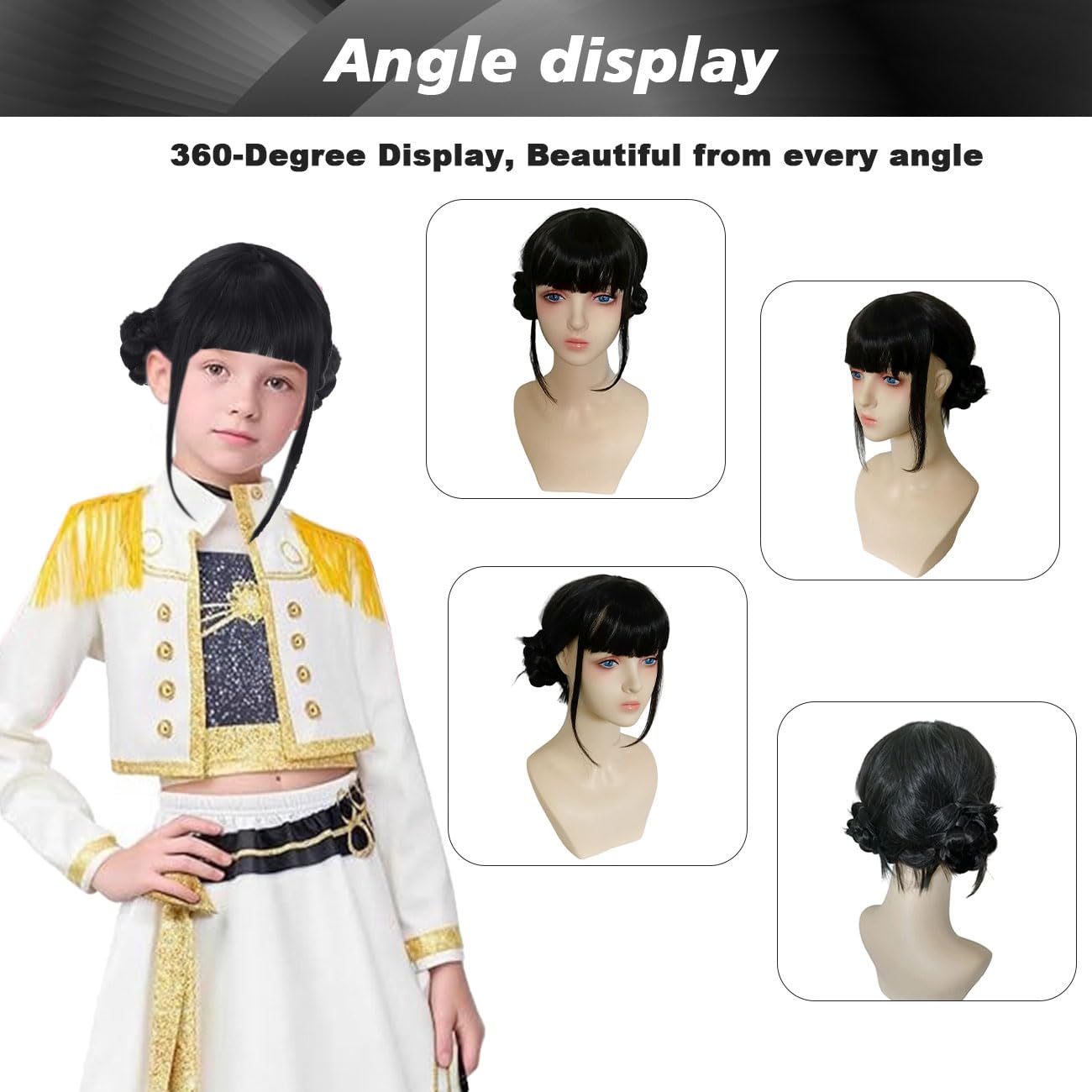 Demons Parrucca Cosplay, Parrucche Anime Hunter, Parrucca Bambina Realistiche con Frangia, Parrucche con Doppio Nodo Trecce per Festa Travestimenti, Anime Cosplay, Carnevale, Nero