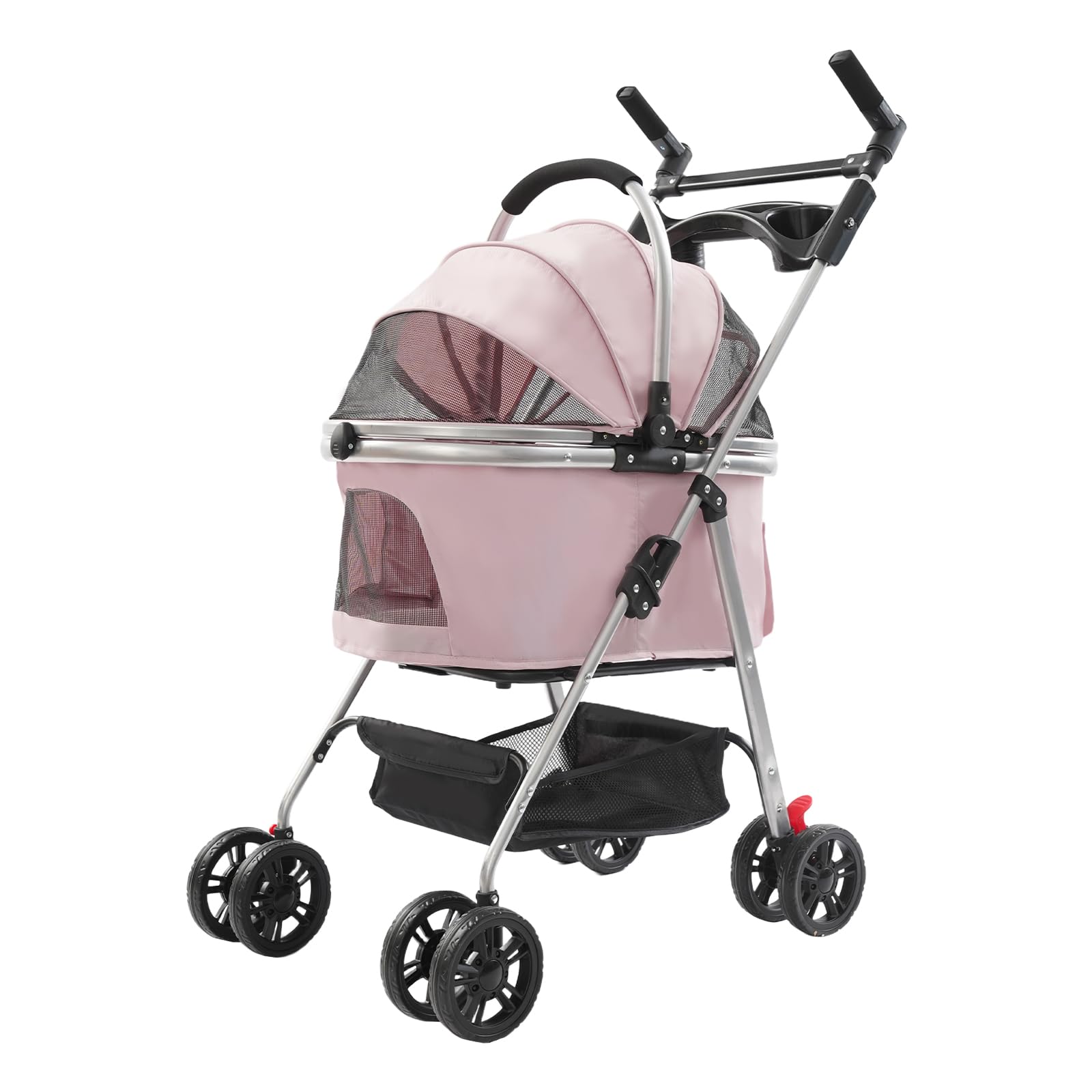 Poussette pliable pour chien avec roues universelles, pour chats et petits chiens, 50 x 60 cm (rose sakura)